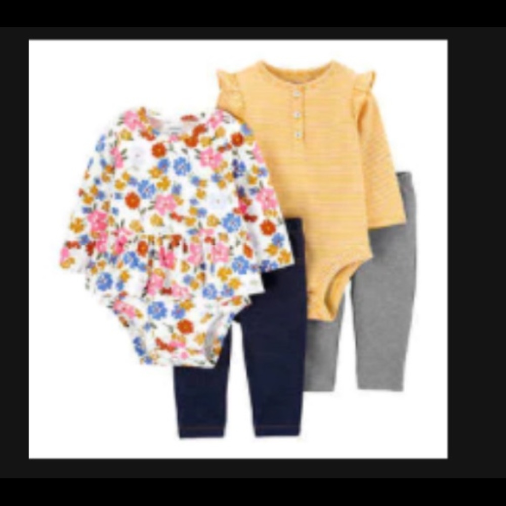 Carters girls baby infant 4 piece outfits bodysuits long sleeve pants